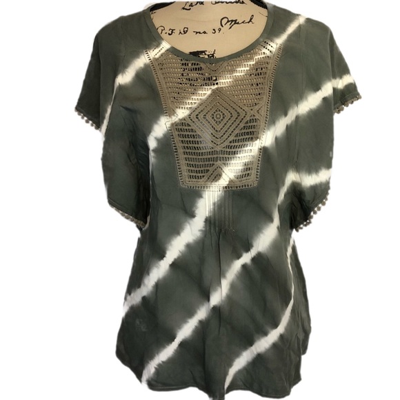 Knox Rose sz xs boho top green tie dye dolman slv - Picture 1 of 8